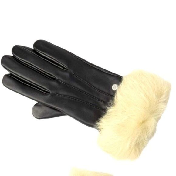 UGG Black Leather Small Shearling Gloves New w Tags - Picture 3 of 5